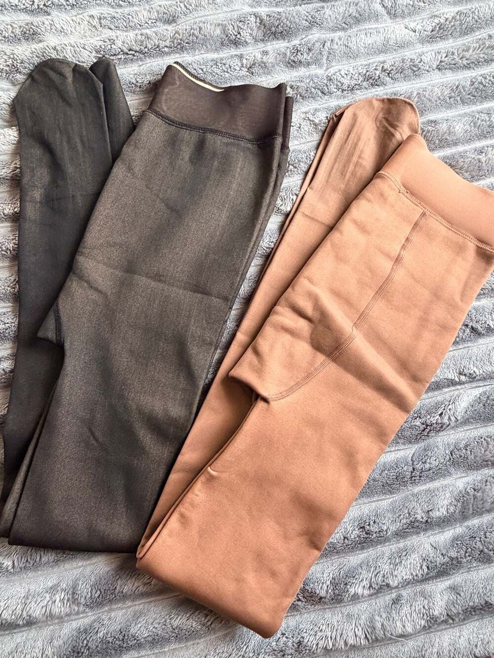 Women's Fleece Lined Tummy Control Yoga Tights Size XL Set of 2 Black & Tan